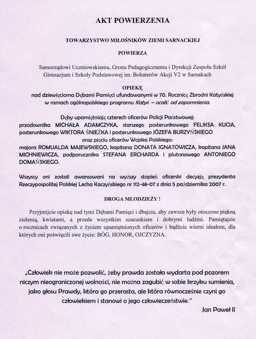 Akt powierzenia debow